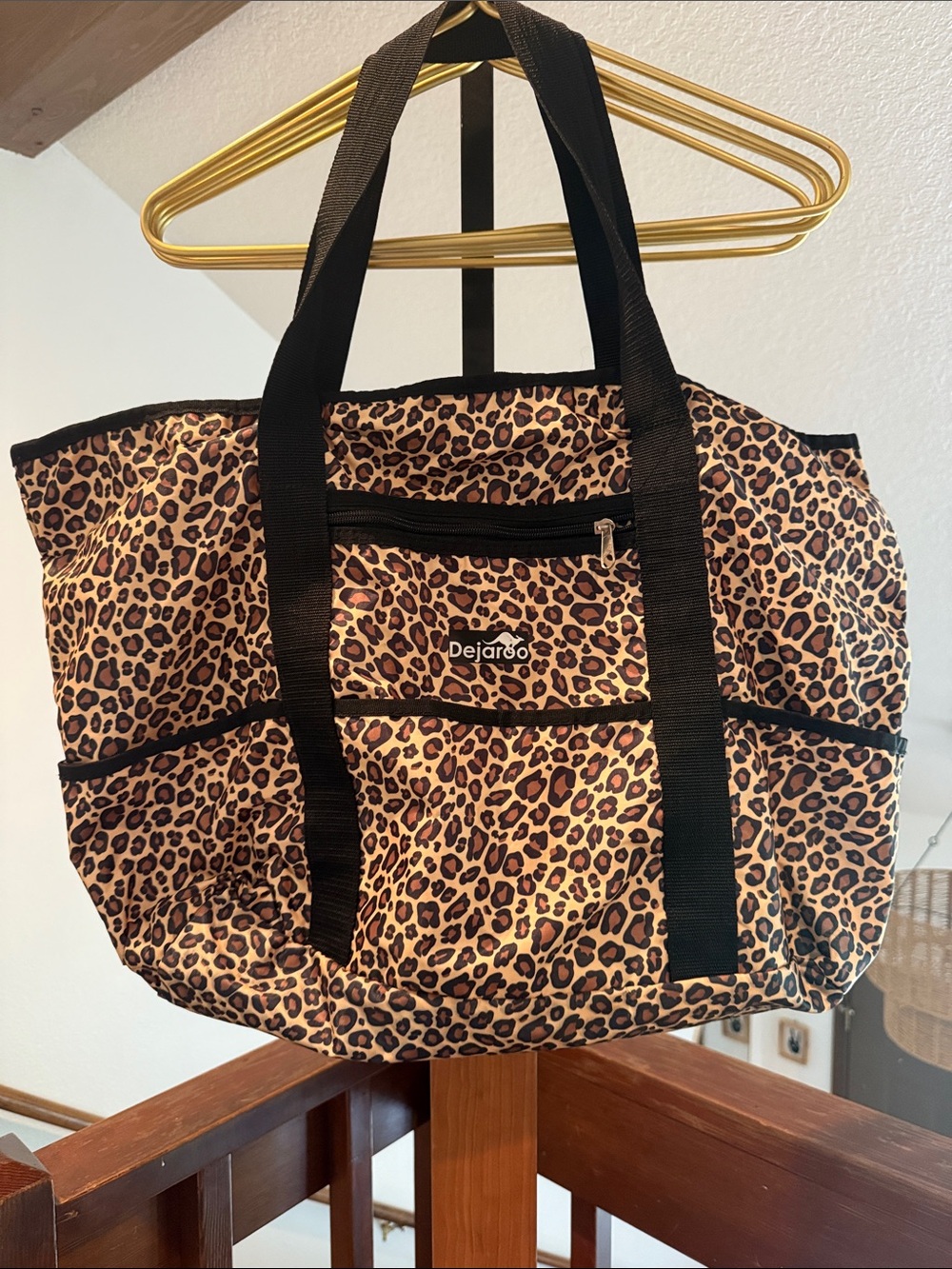 Dejaroo Large Zippered Leopard Print Tote Bag